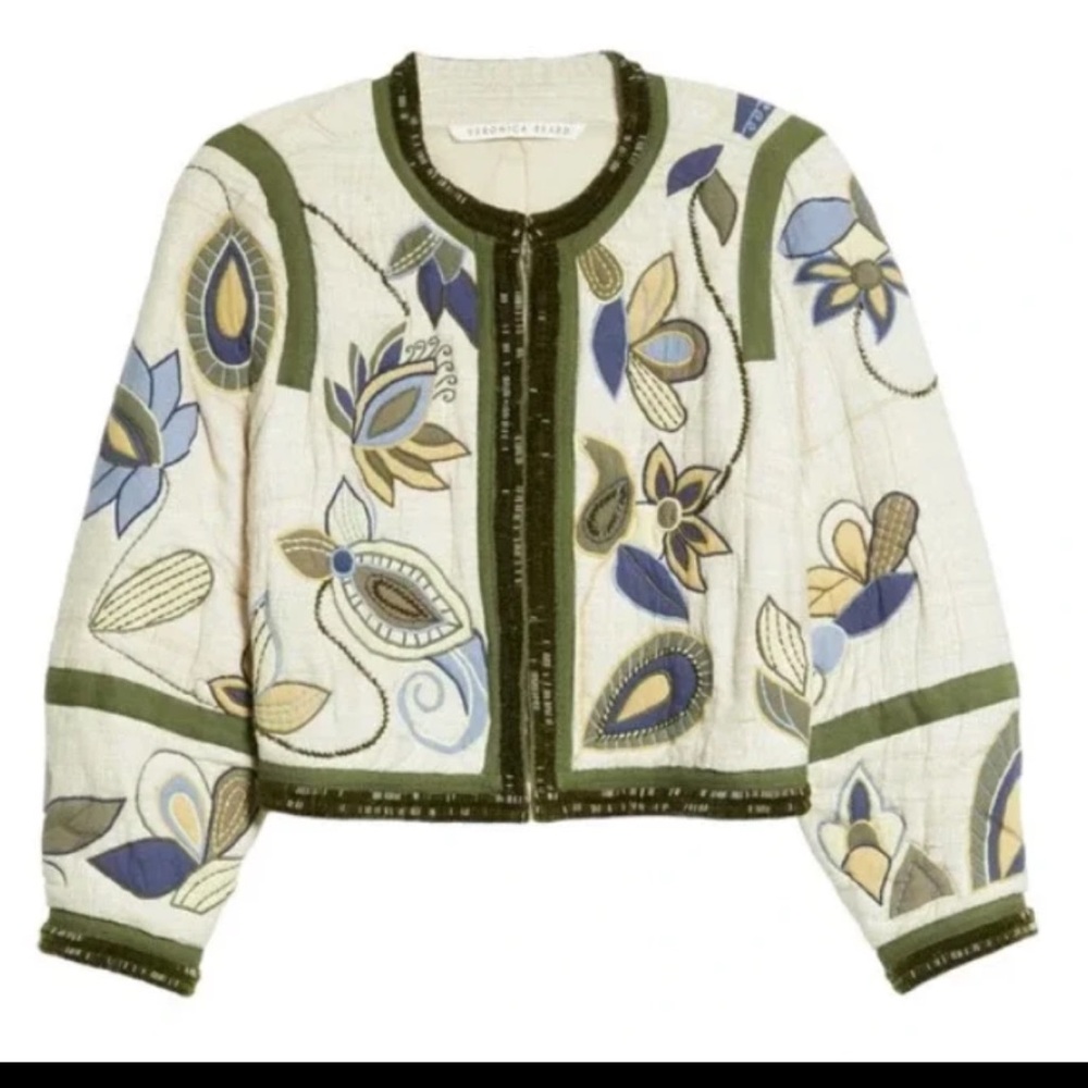 Veronica Beard Benica Embroidered Floral Silk Jacket in Oyster - Picture 5 of 16